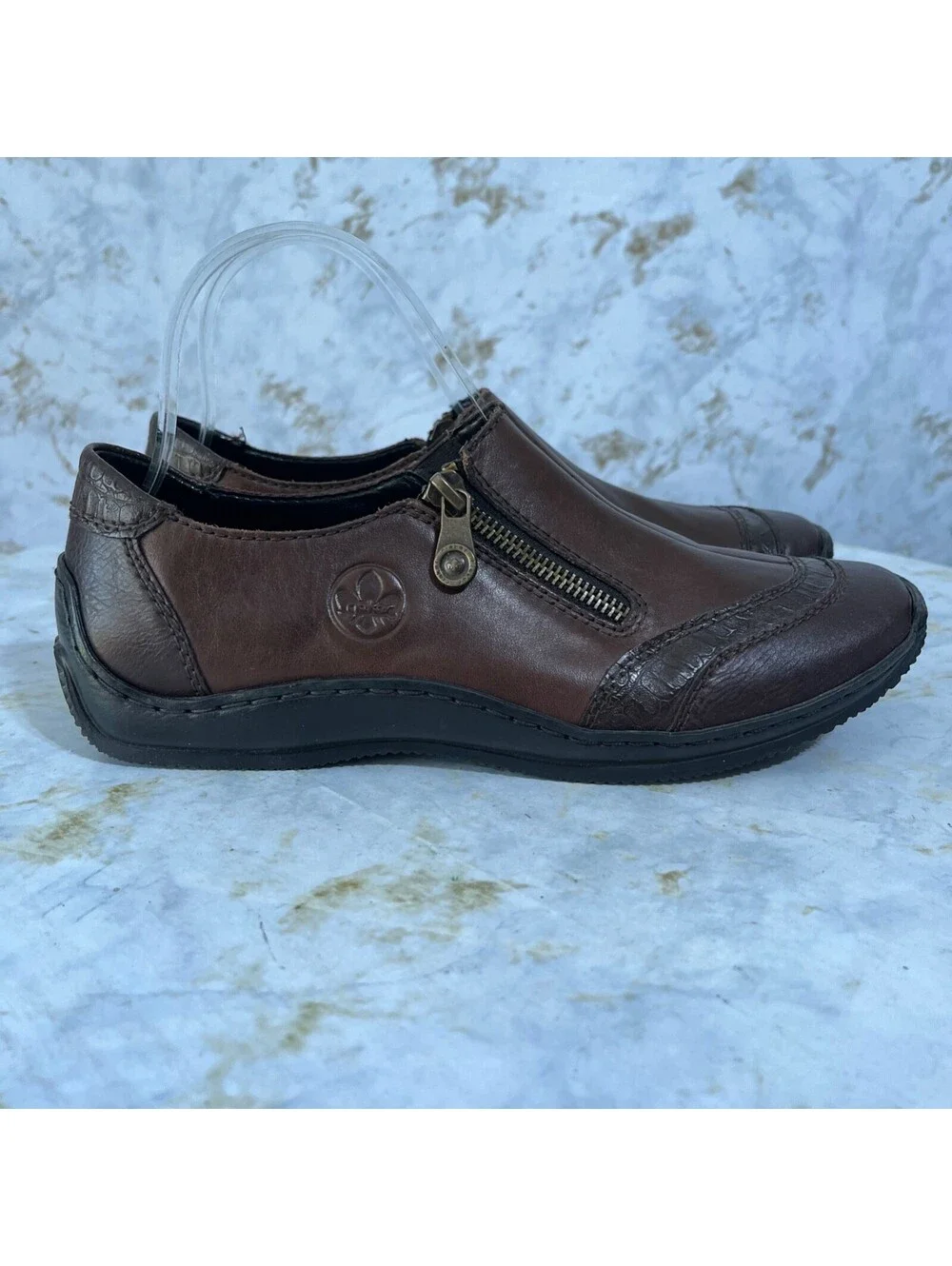Rieker Celia 40 Women's Size 8.5 Shoes Brown Leather Zip Comfort Casual Loafers